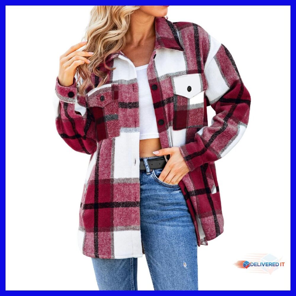 Soft Flannel Shacket Button-Down Blouse with Pock… - image 1